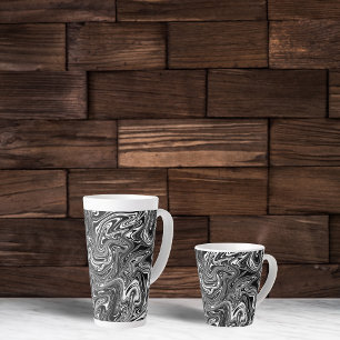 Tasse Latte Marbre Liquide Noir et Blanc Abstrait