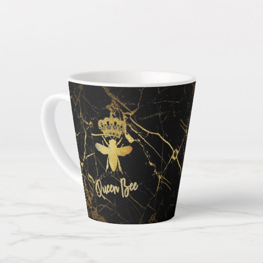 Tasse Latte Marbre Noir Or QUEEN BEE (Angle gauche)