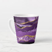 Tasse Latte Marbre Parties scintillant or violet Nom personnal (Angle gauche)