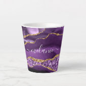 Tasse Latte Marbre Parties scintillant or violet Nom personnal (Devant)