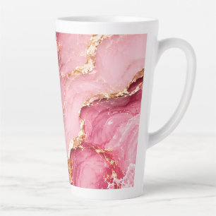 Tasse Latte Marbre Rose Océan Luxueux avec Veines Dorées