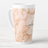 Tasse Latte Marbre rose Parties scintillant or, Nom du script (Angle gauche)