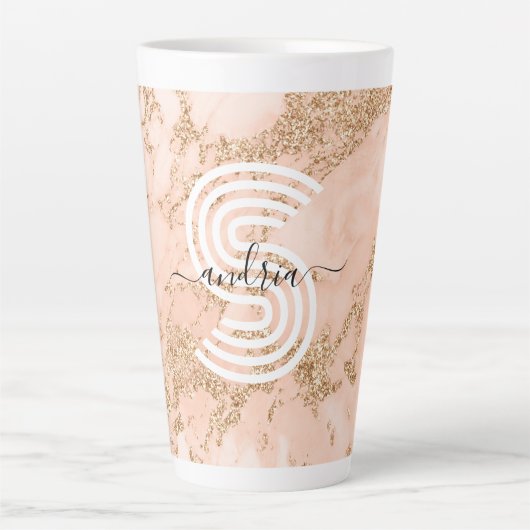 Tasse Latte Marbre rose Parties scintillant or, Nom du script (Devant)