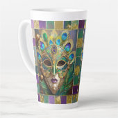 Tasse Latte Mardi Gras Gold Ceramic Peacock Feature Masque (Angle gauche)