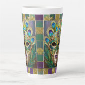 Tasse Latte Mardi Gras Gold Ceramic Peacock Feature Masque (Devant)
