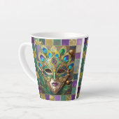 Tasse Latte Mardi Gras Gold Ceramic Peacock Feature Masque (Angle gauche)