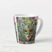 Tasse Latte Mardi Gras Gold Ceramic Peacock Feature Masque (Angle droit)