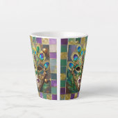 Tasse Latte Mardi Gras Gold Ceramic Peacock Feature Masque (Devant)