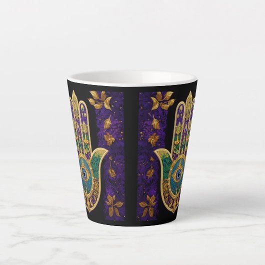 Tasse Latte Mardi Gras Gold violet vert Hamsas Art (Devant)