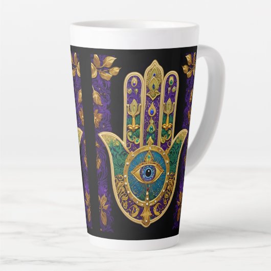 Tasse Latte Mardi Gras Gold violet vert Hamsas Art (Angle droit)
