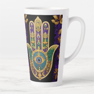 Tasse Latte Mardi Gras Or Violet Vert Hamsas Art