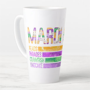 Tasse Latte Mardi Gras Perles Parades Crawfish King Cake