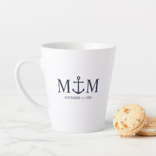 Tasse Latte Mariage Ancre bleu marine