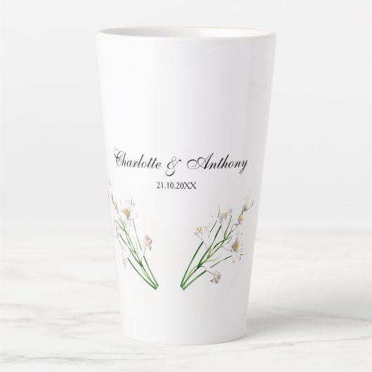 Tasse Latte Mariage Élégant Créatif Floral Blanc Chic (Devant)