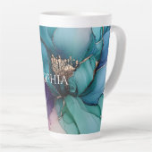 Tasse Latte Mariage Fleur Bleu Or Aqua Violet Shower (Angle droit)