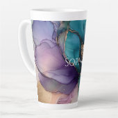 Tasse Latte Mariage Fleur Bleu Or Aqua Violet Shower (Angle gauche)