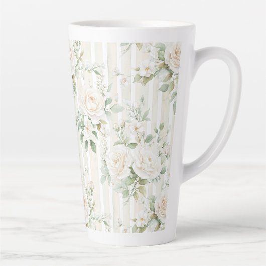 Tasse Latte Mariage romantique à fleurs blanches (Droite)