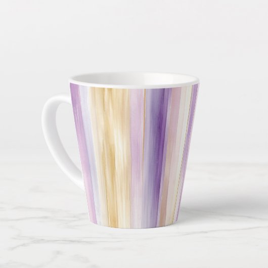 Tasse Latte Mariage Romantique Iris Violet Crème Rayures Fête (Angle gauche)