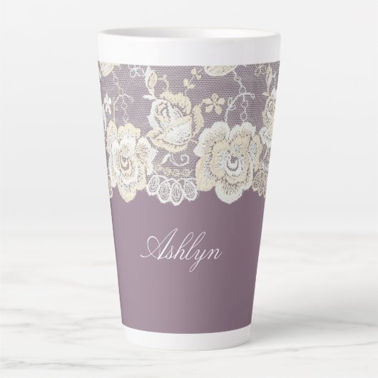 Tasse Latte Mariage Romantique Orchidée Violette Fleurie (Devant)