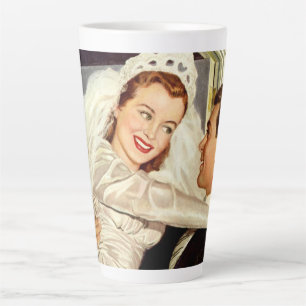 Tasse Latte Mariage vintage Nouveaux mariés, Mariée heureuse e