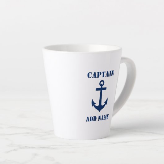 Tasse Latte Marine Ancre classique Capitaine Bateau ou nom 2 c (Angle droit)