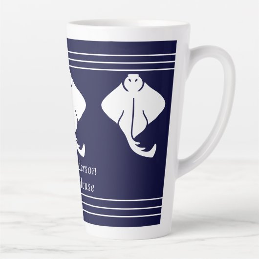Tasse Latte Marine Bleu Côtier Nautique Stingray Manta Ray (Droite)