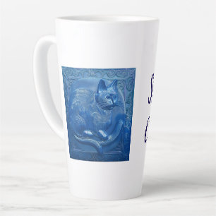 Tasse Latte Marine bleu Custom Art Nouveau chat élégant Chat L