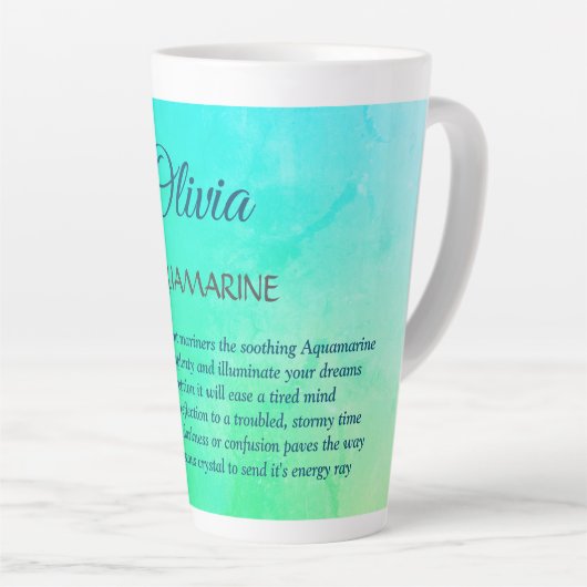 Tasse Latte Mars Birthstone Aquamarine design (Angle droit)