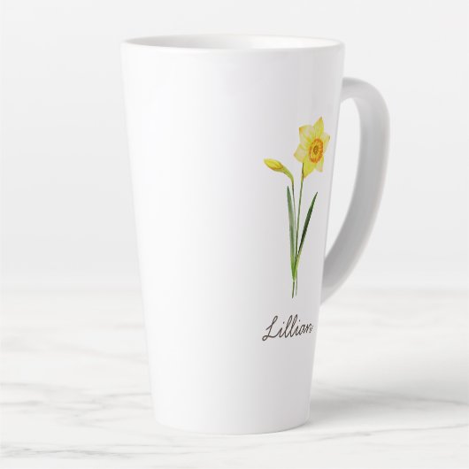 Tasse Latte Mars Mois de naissance Daffodique des fleurs (Angle droit)