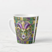 Tasse Latte Masque Mardi Gras Jester Vert Or (Angle gauche)