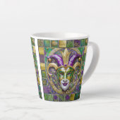 Tasse Latte Masque Mardi Gras Jester Vert Or (Angle droit)