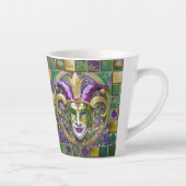 Tasse Latte Masque Mardi Gras Jester Vert Or (Droite)