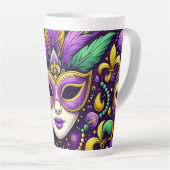 Tasse Latte Masque Mardi Gras/perles/fleur de lis (Angle droit)