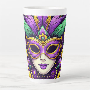 Tasse Latte Masque Mardi Gras/perles/fleur de lis