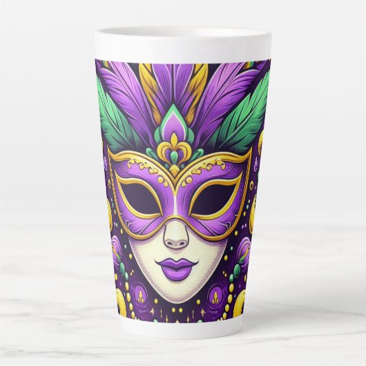 Tasse Latte Masque Mardi Gras/perles/fleur de lis (Devant)