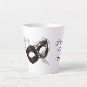 Tasse Latte Masque noir nouvel an argent or pailleté