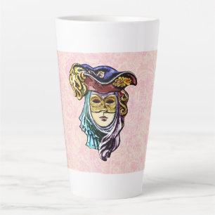 Tasse Latte Masquerade Masque sur Dusty Pink Brocade Motif