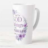 Tasse Latte Matthew 19:26 Possible with God Purple Floral (Angle droit)