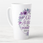 Tasse Latte Matthew 19:26 Possible with God Purple Floral (Angle gauche)