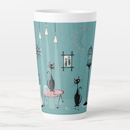 Tasse Latte Mauvais Milieu du Siècle / Chat à main rouge II B (Devant)