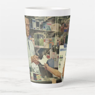 Tasse Latte Médecine vintage, pharmacienne et fille en pharmac