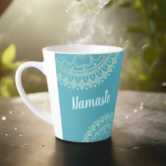 Tasse Latte Méditation Yoga Instructeur Vert Bleu Or Mandala
