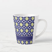 Tasse Latte Méditerranée Bleu Bleu Floral Carrelage Nom du Mot (Droite)