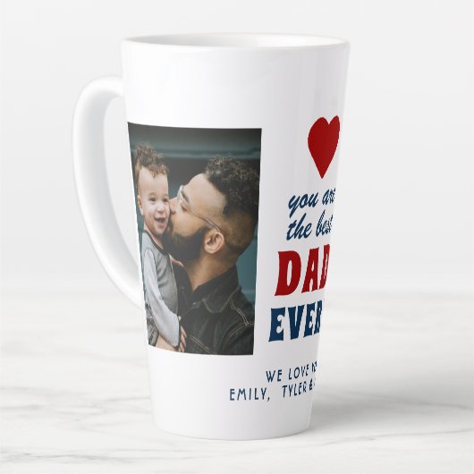 Tasse Latte Meilleur papa Jamais Red Heart 2 Photo (Angle gauche)