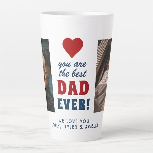 Tasse Latte Meilleur papa Jamais Red Heart 2 Photo (Devant)