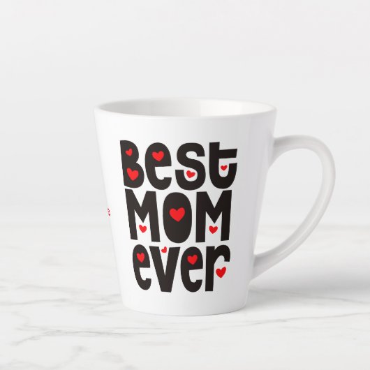 Tasse Latte Meilleure maman Jour Typographie Nom Coeurs Rouge (Droite)