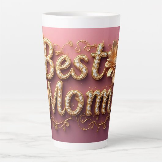 Tasse Latte Meilleure Maman Lettre Dorée (Devant)
