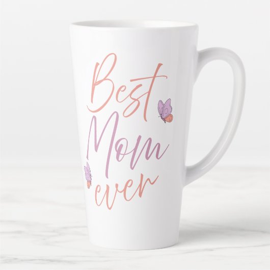 Tasse Latte Meilleure Maman Papillon Script Art (Droite)