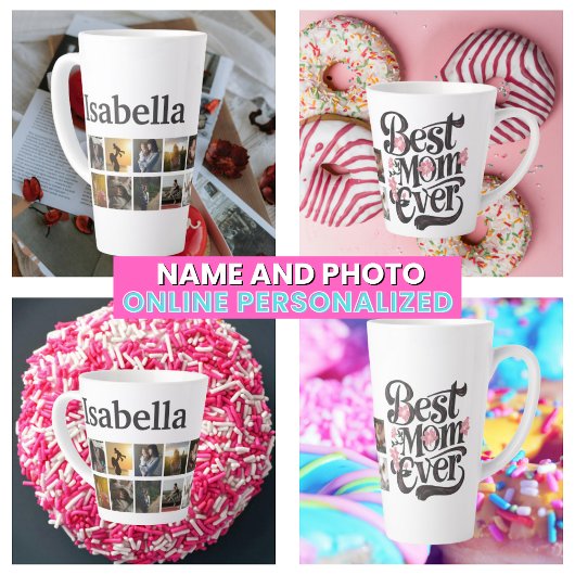 Tasse Latte Meilleure Mère Collage de Photos Script Rétro Fête