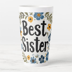Tasse Latte "Meilleure soeur" couronne florale